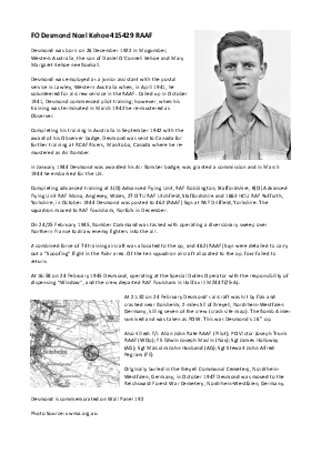 A preview of a PDF biography for Kehoe, Desmond Noel